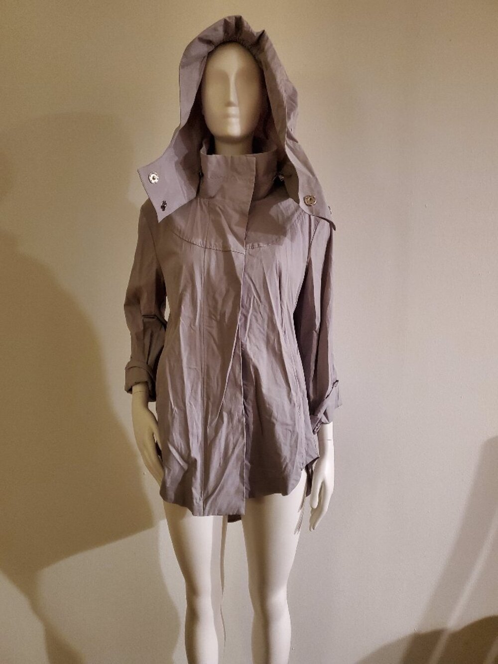 Ciao Milano Hooded Anorak Jacket Rain Coat High Low Hem Taupe Womens Size Small